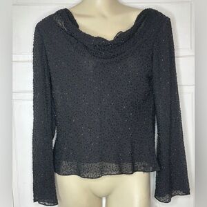 Black sheer long sleeve top with beads and cowl neck